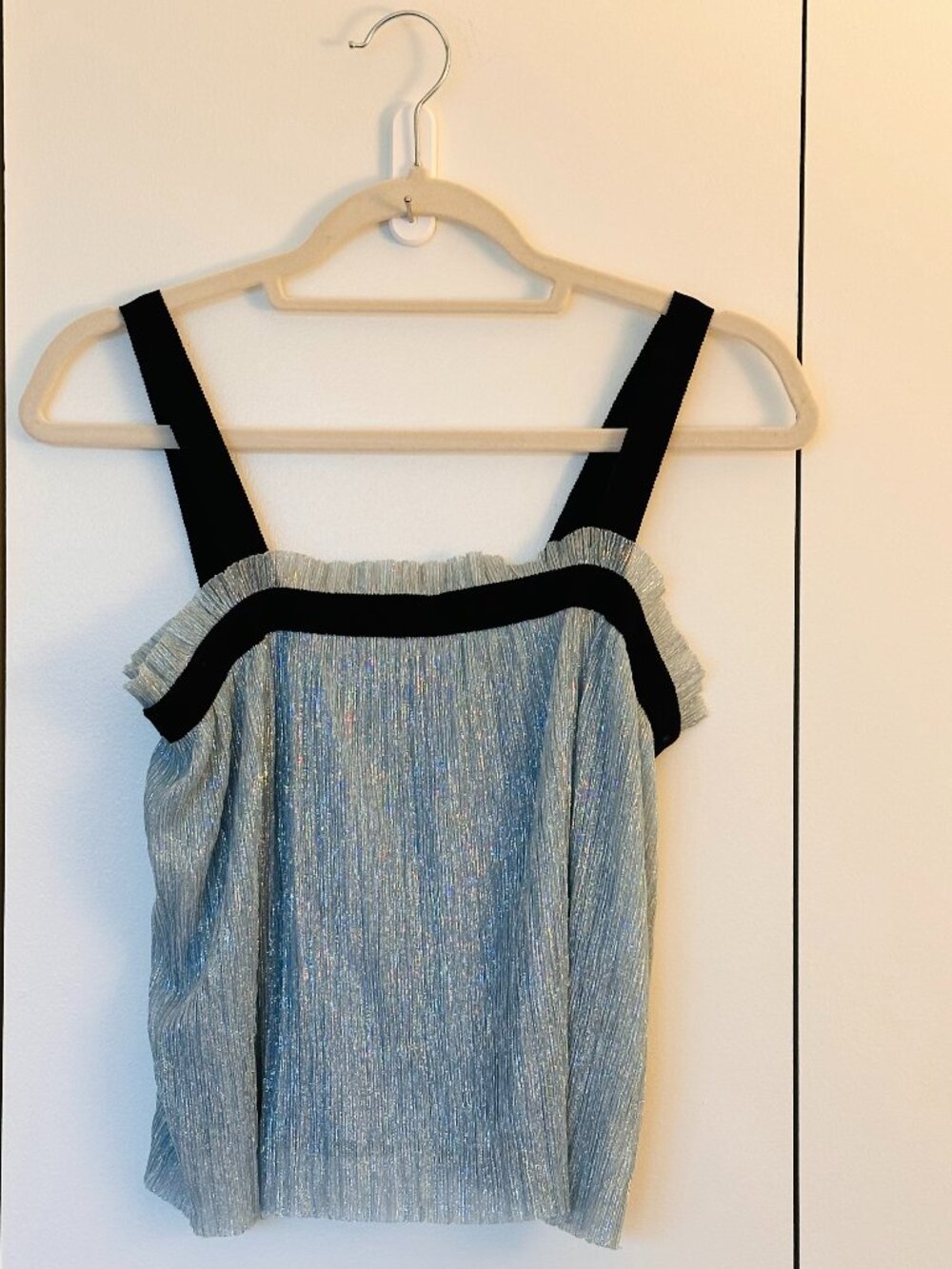 Maje Blue/Black Lurex Cropped Tank Top - Size 1 (US Size 0 to 2)